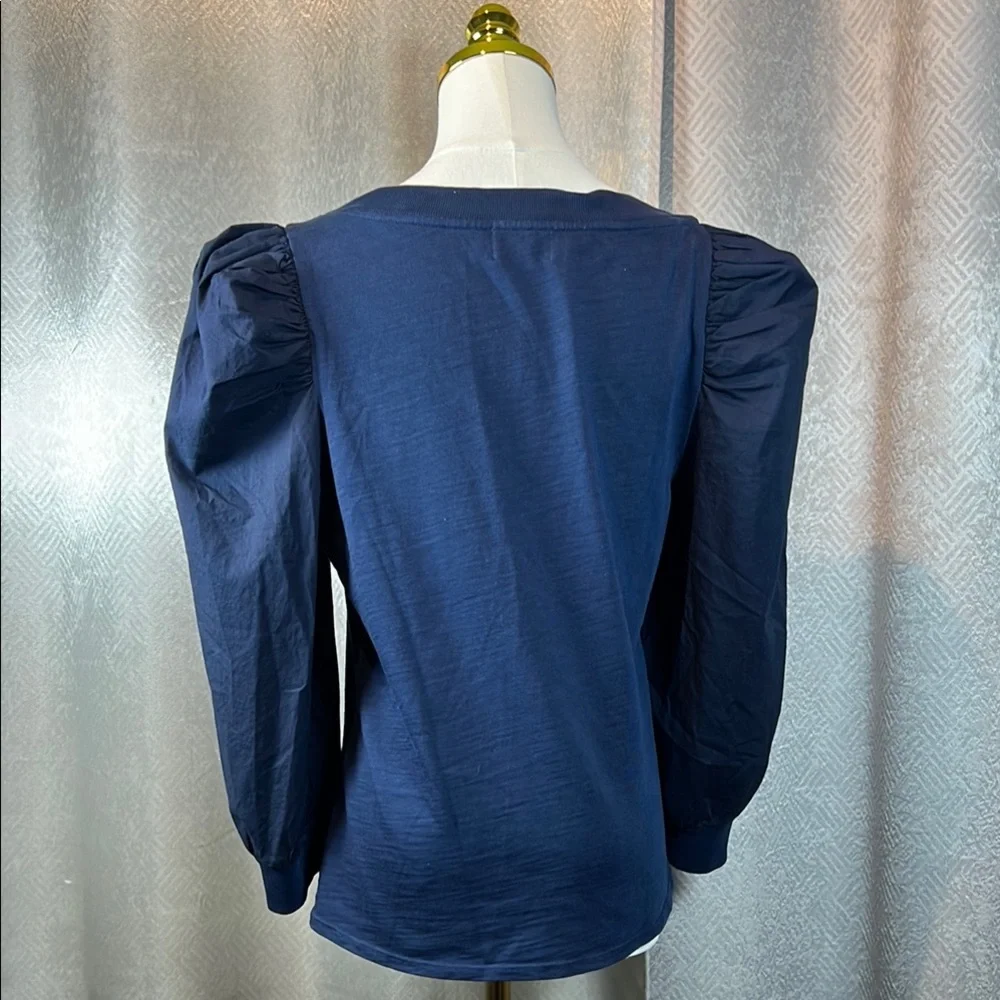 Nation LTD 100%cotton Blue Asymmetrical Ruched Puff Sleeve Blouse.      order115 - Picture 11 of 14